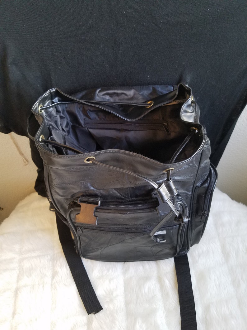 1990's Genuine Black Leather Backpack School Backpack | Etsy