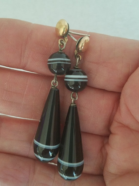 Antique Victorian Banded Agate Dangle & Drop Earr… - image 10