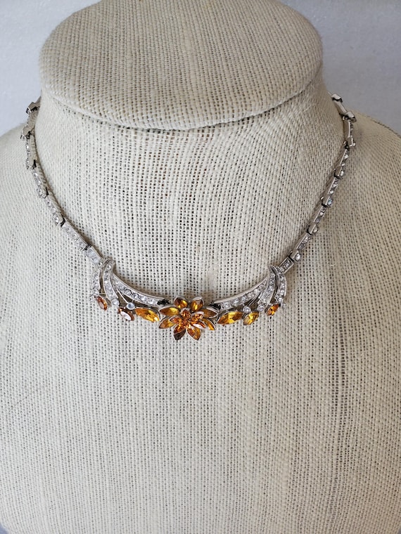1950s ORA Rhinestone Necklace: Dark Yellow Marqui… - image 1