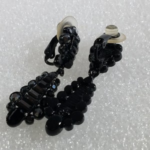 Vintage St. John Black Rhinestone Dangle Earrings: Holiday Jewelry