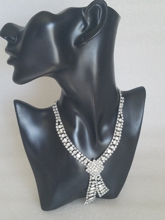 Magnificent 1950's Rhodium Plated Clear Rhineston… - image 8