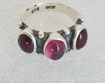 Genuine Triple Amethyst Ring Crafted on Sterling Silver Signed "JGD 925" Unisex Birthday Gift