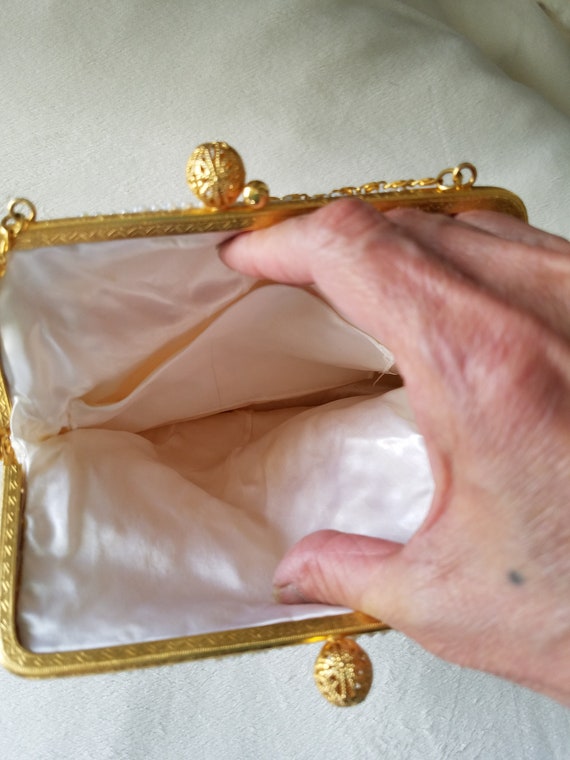 Vtg. "Dena of Dallas" Beaded Wedding Cream Handba… - image 7