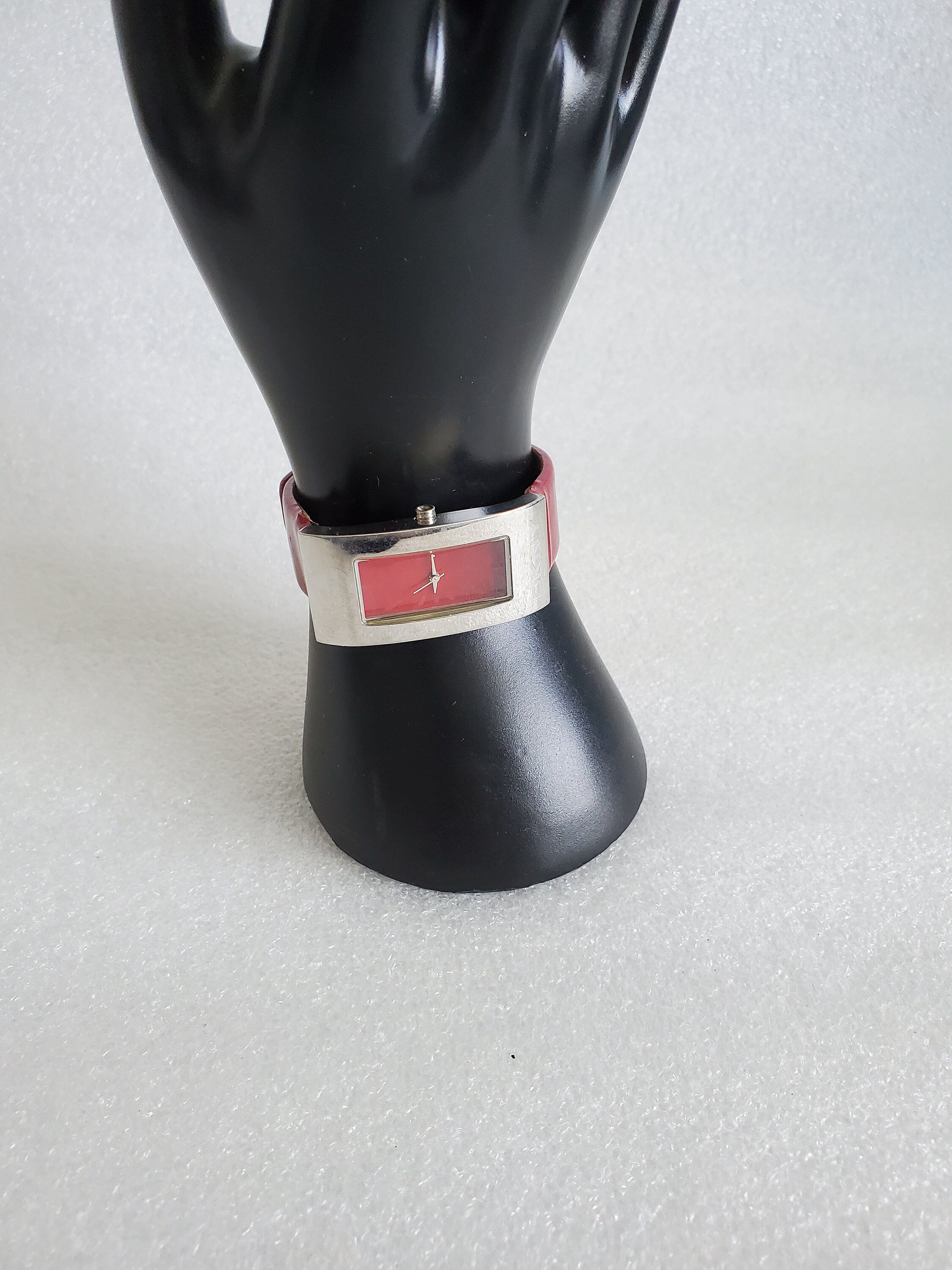 Vintage DKNY Red Leather Watch: Silver Bezel, New Battery - Etsy
