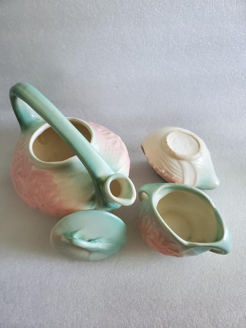 1940's Mccoy Daisy Tea Set W/creamer & Sugar Bowl in Green N Pink Color ...