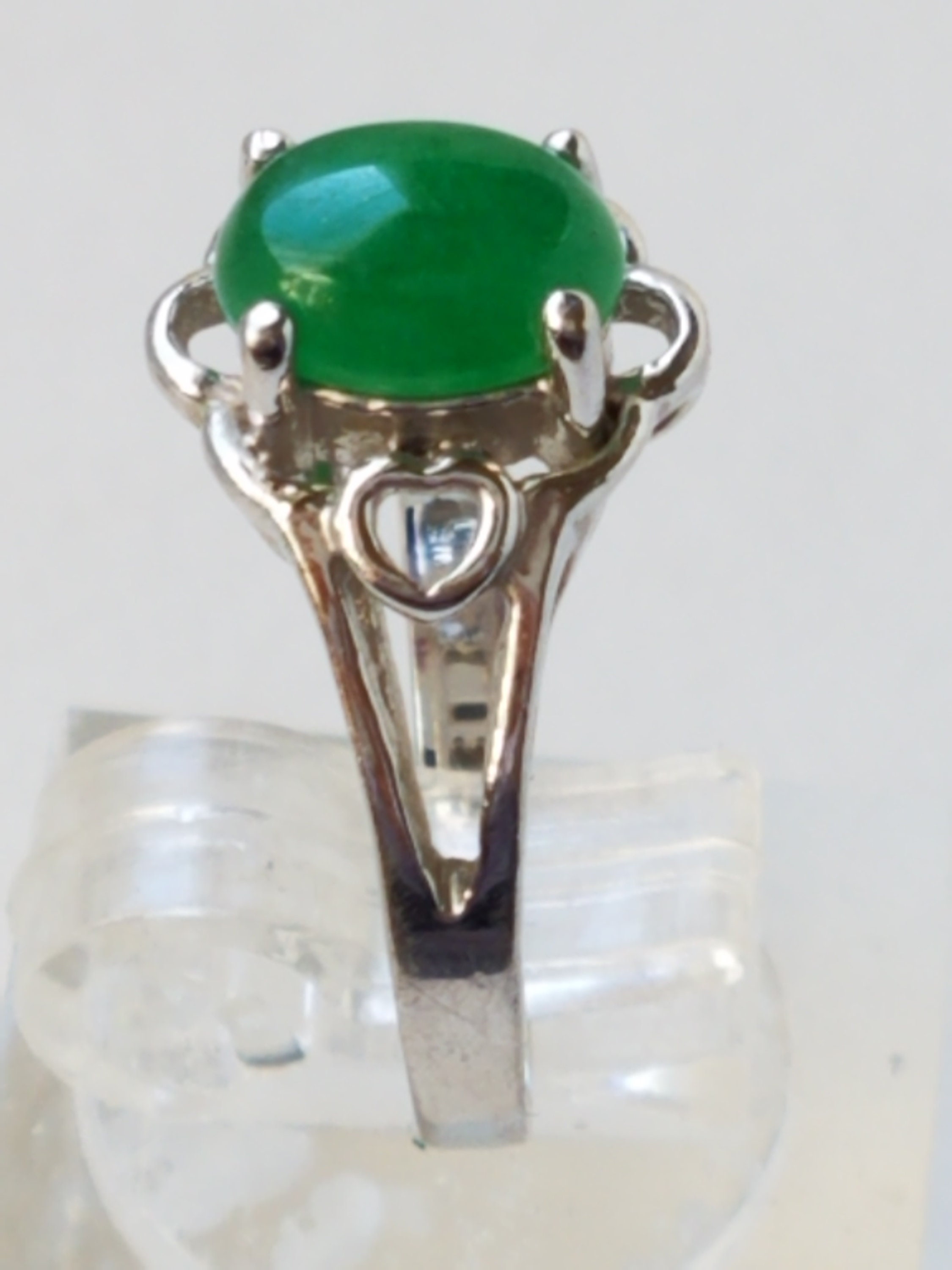 Vintage Signed 18K RGP Cut-out Hearts Accents and Green Oval Chalcedony ...