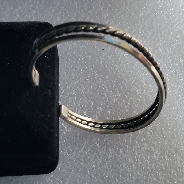 Minimalist Sterling Silver Stackable Cuff Bracelet W/ Braided Center Design For Thin Wrist