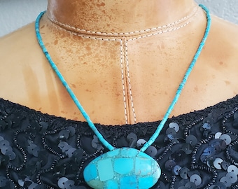 Designer Mosaic Inlay Turquoise Clam Shell Necklace Signed SAJEN 925 CN W/ Rolled Turquoise
