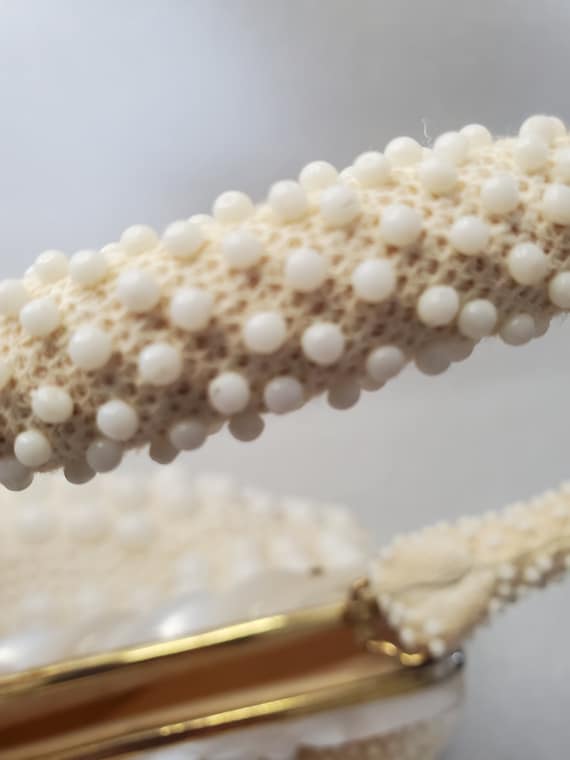 1960's Pearlized White Lucite Beaded Purse Made i… - image 10