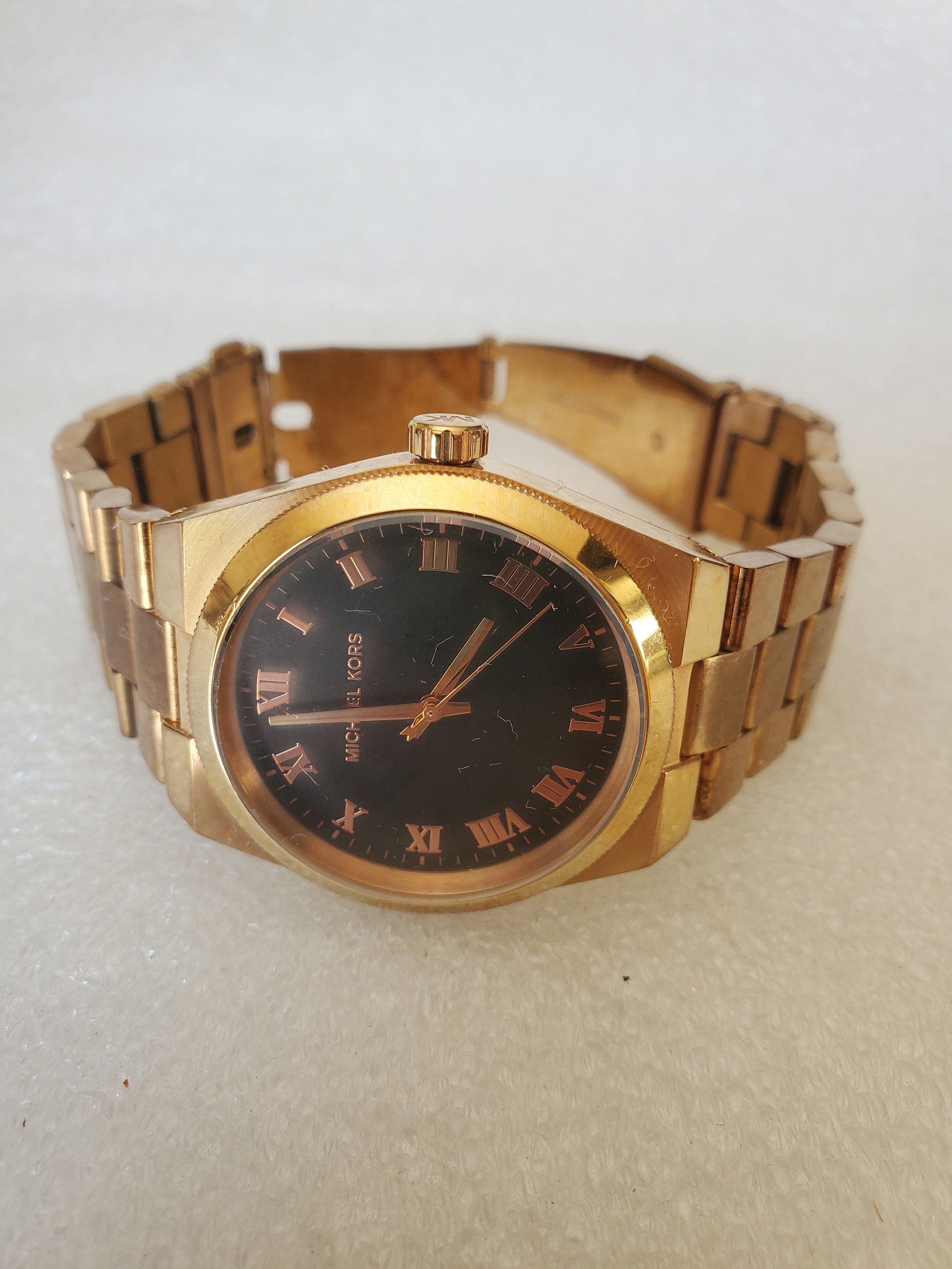 Vintage Michael Kors Rose Gold Black Face Men's Watch: Stainless