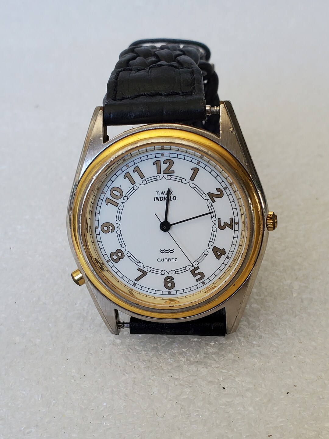 Vintage Timex Indiglo Quartz Men's Watch With Black Genuine Leather New