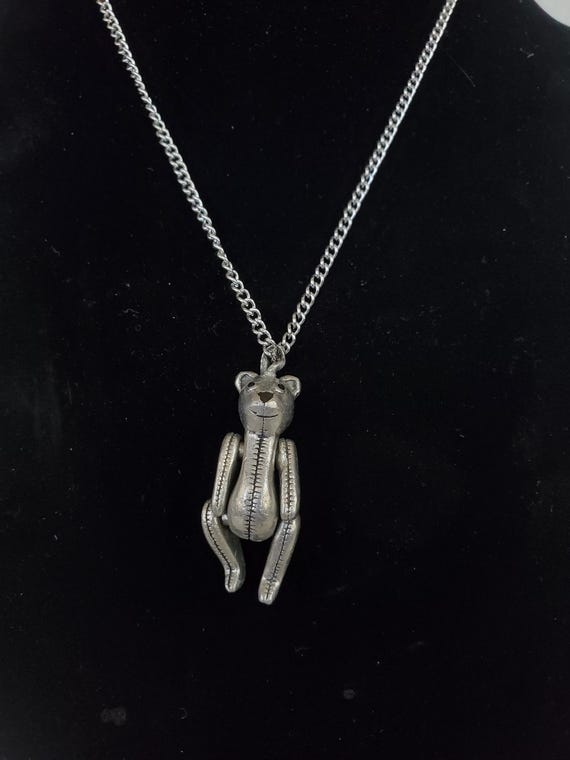 Vintage Silver Toned Articulated Teddy Bear: Detailed Stitching, Rag Doll Style