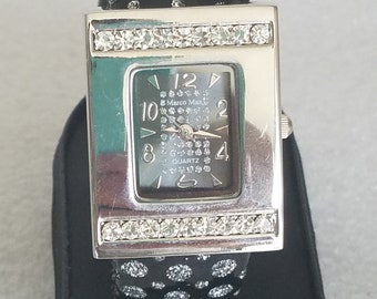 Vintage Marco Max Glitter Cuff Watch: Black Silver Crystal