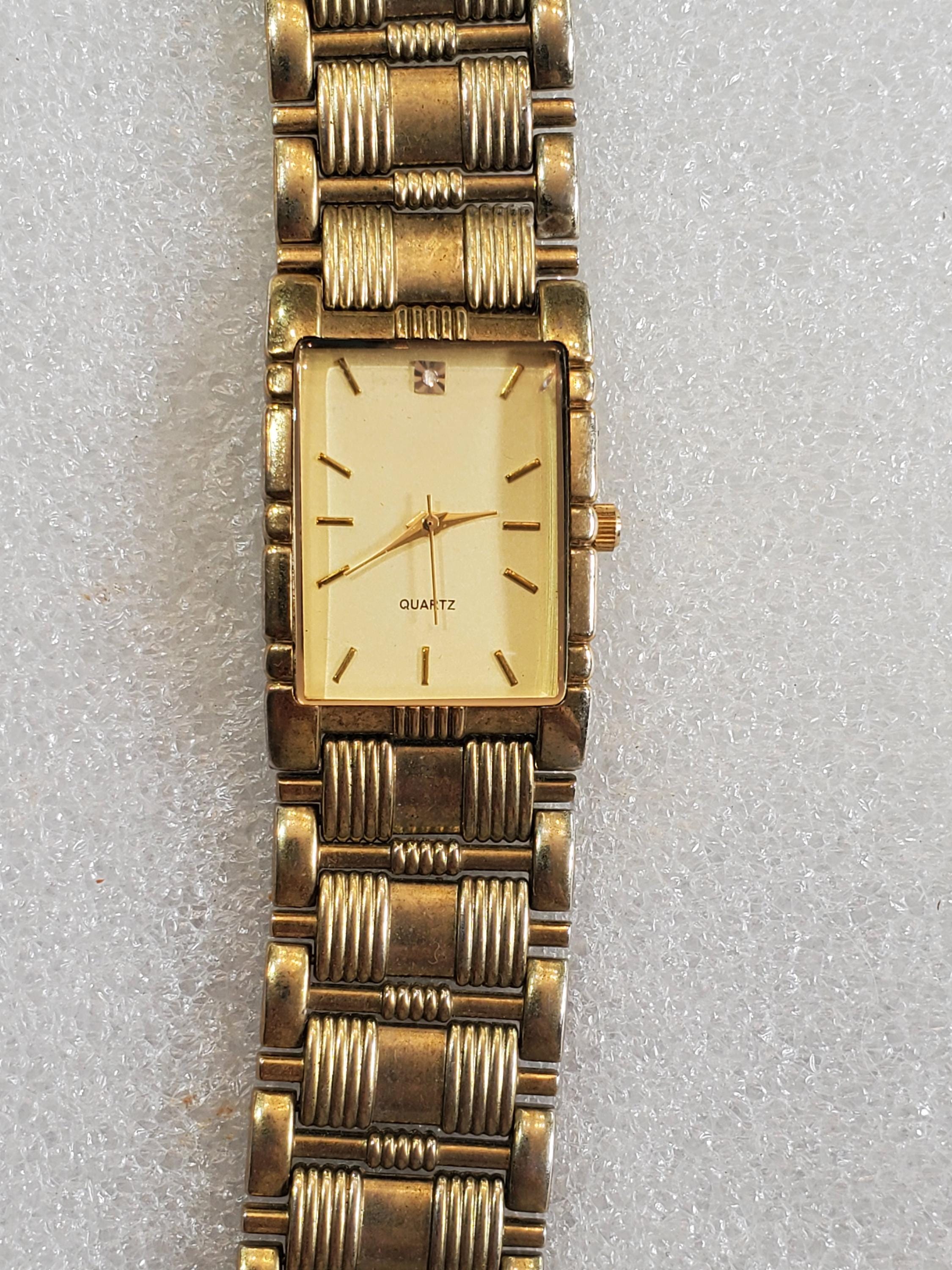 Vintage Elgin Men\'s Ultra Slim Gold-Tone Watch FG245 Diamond Accent Bark Finish Diamond Elgin Watch - Etsy main image 4