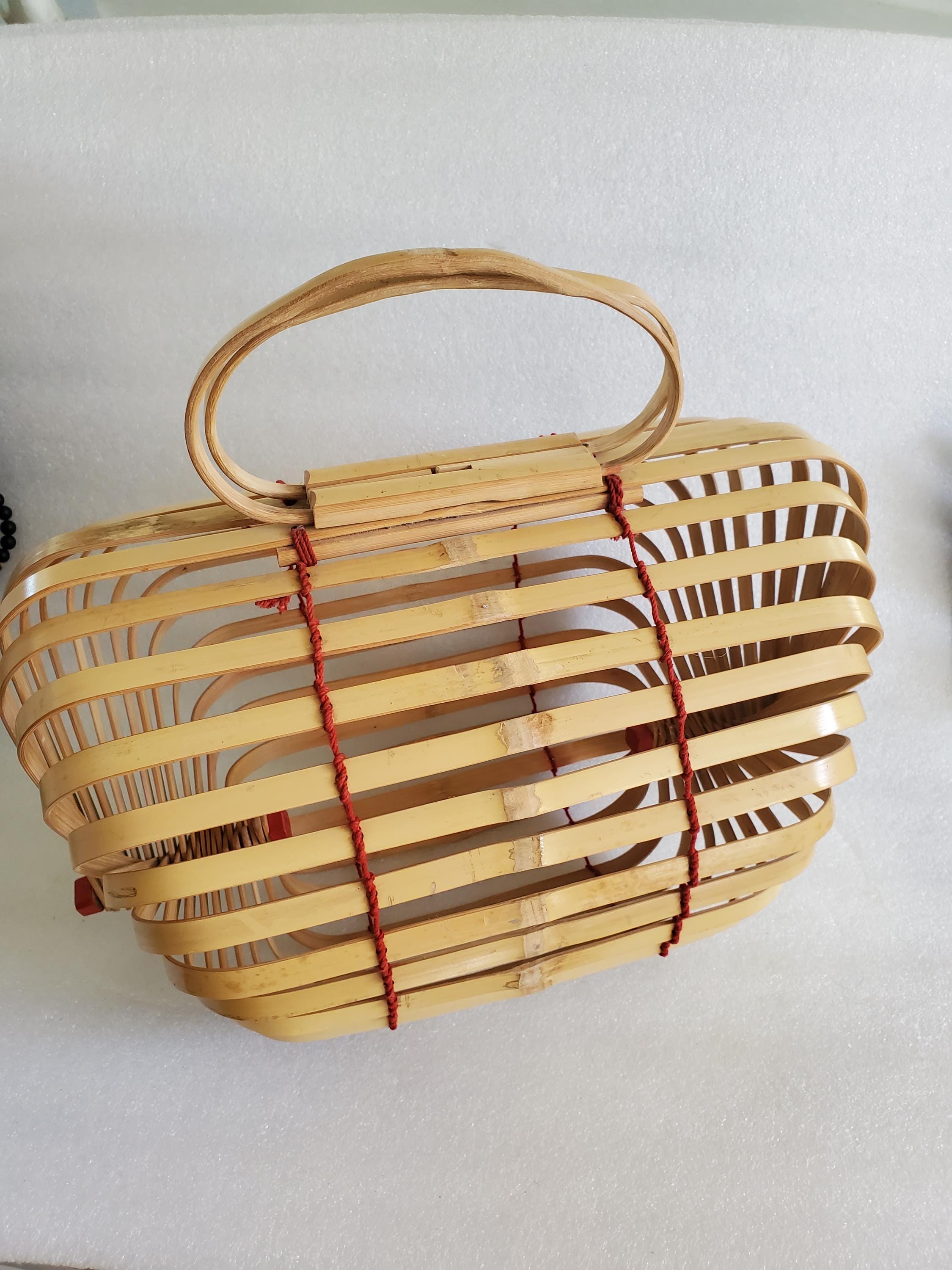 ｊ bamboo 1940's Large Japanese Bamboo Large Basket Purse Blonde Color