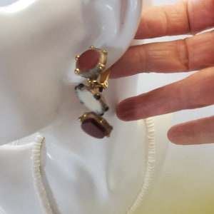 Vintage Designer Richard Minadeo 3-Tier Dangle N Drop Clip Earrings W/ Dragonflies & Carnelian Stones Nice Gift For Her image 7