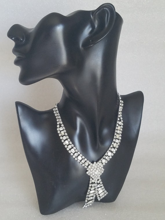 Magnificent 1950's Rhodium Plated Clear Rhineston… - image 9