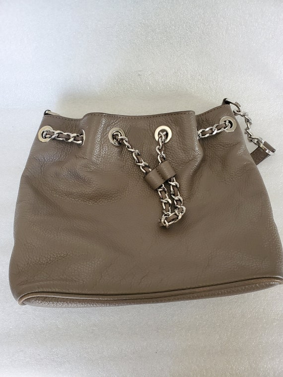 Vintage Michael Kors Dark Taupe Leather Drawstrin… - image 6