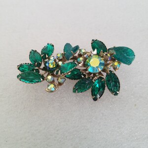 Vintage Judy Lee Brooch: Green AB Art Glass Floral Spray, 1960s