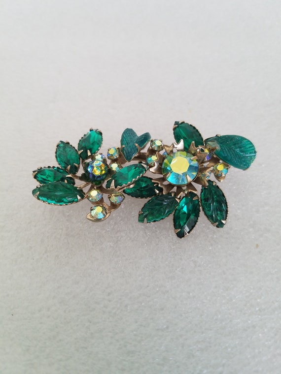 1960's Gold Setting & Green AB Uranium Lava Art Glass Signed