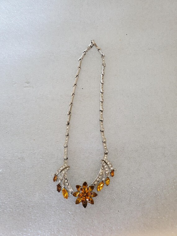 1950s ORA Rhinestone Necklace: Dark Yellow Marqui… - image 10