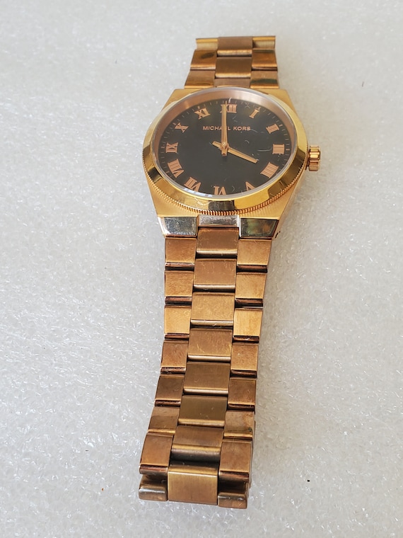 Vintage Michael Kors Rose Gold Black Face Men's Watch: Stainless