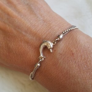 Price Drop Vintage Sterling Silver Aquatic Animal on Double Chain Dolphin Silver Bracelet