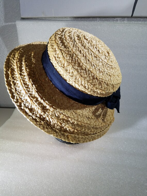 Vintage Women's Raffia Boater Hat Beach 