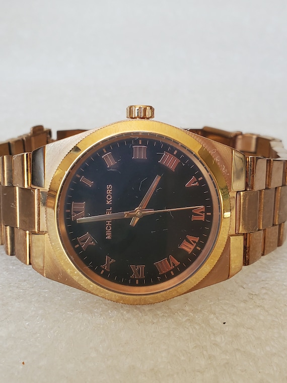 Black and rose gold michael kors watch women's deals