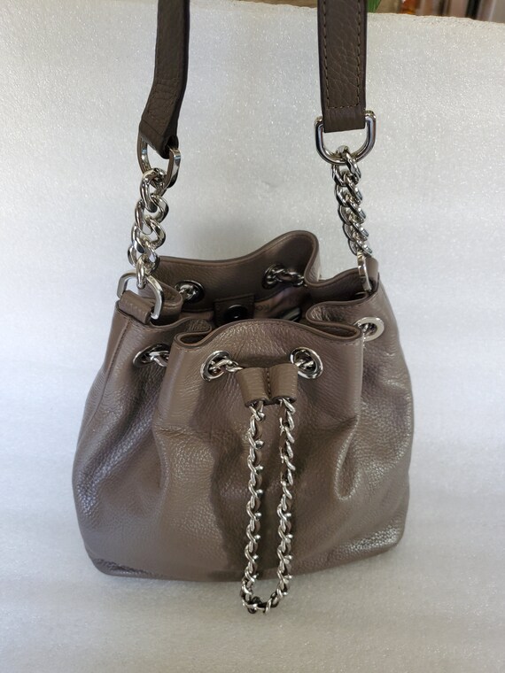 Vintage Michael Kors Dark Taupe Leather Drawstrin… - image 4