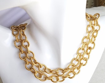 1970's GIVENCHY Double Gold-Plated Textured Chain Necklace Designer Statement Necklace Gift For Her