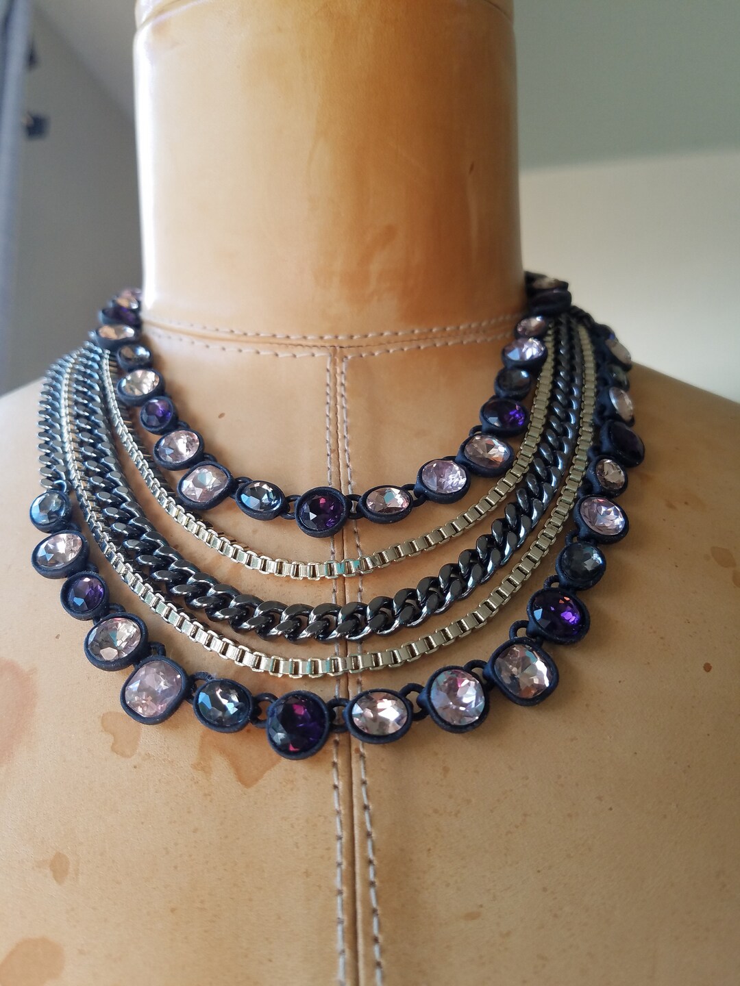 1980s Designer DKNY Assorted Multi-strand Cascading Chains and Capped ...