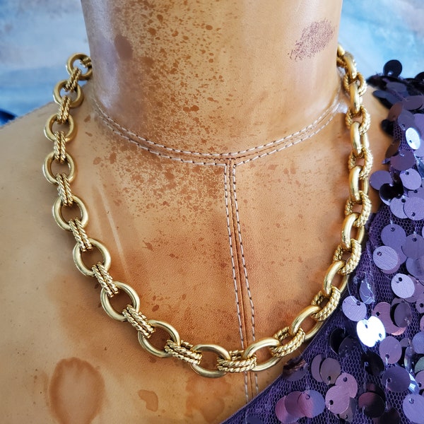 Trendy 1980's Gold Tone Cable Chain Necklace Great For Layering Signed Stainless Steel MILOR Nice Gift