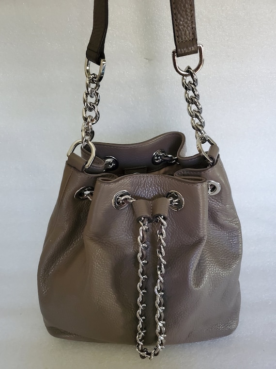 Vintage Michael Kors Dark Taupe Leather Drawstrin… - image 1