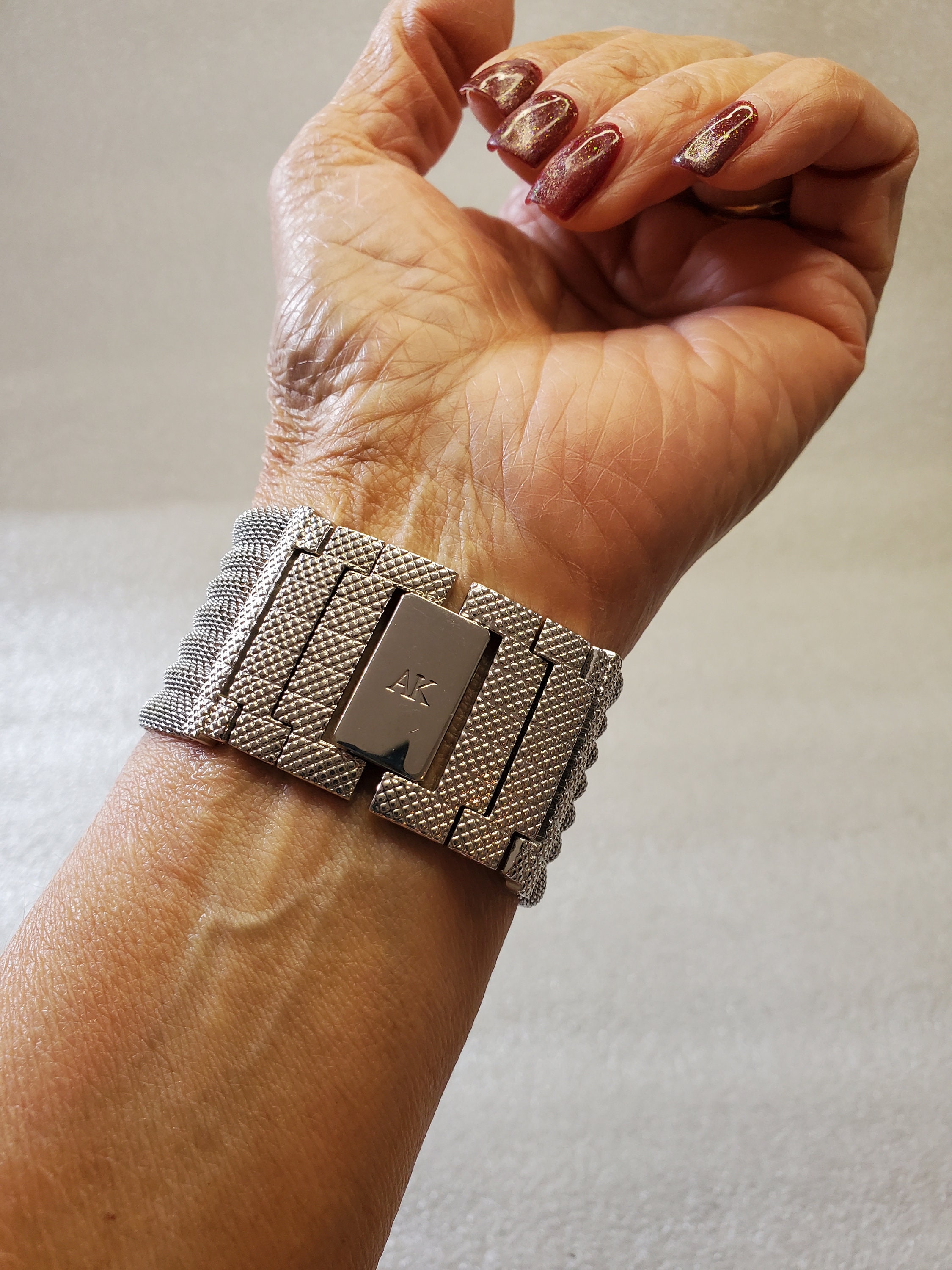 Vintage Chunky Anne Klein Diamond Quartz Mesh Dress Watch