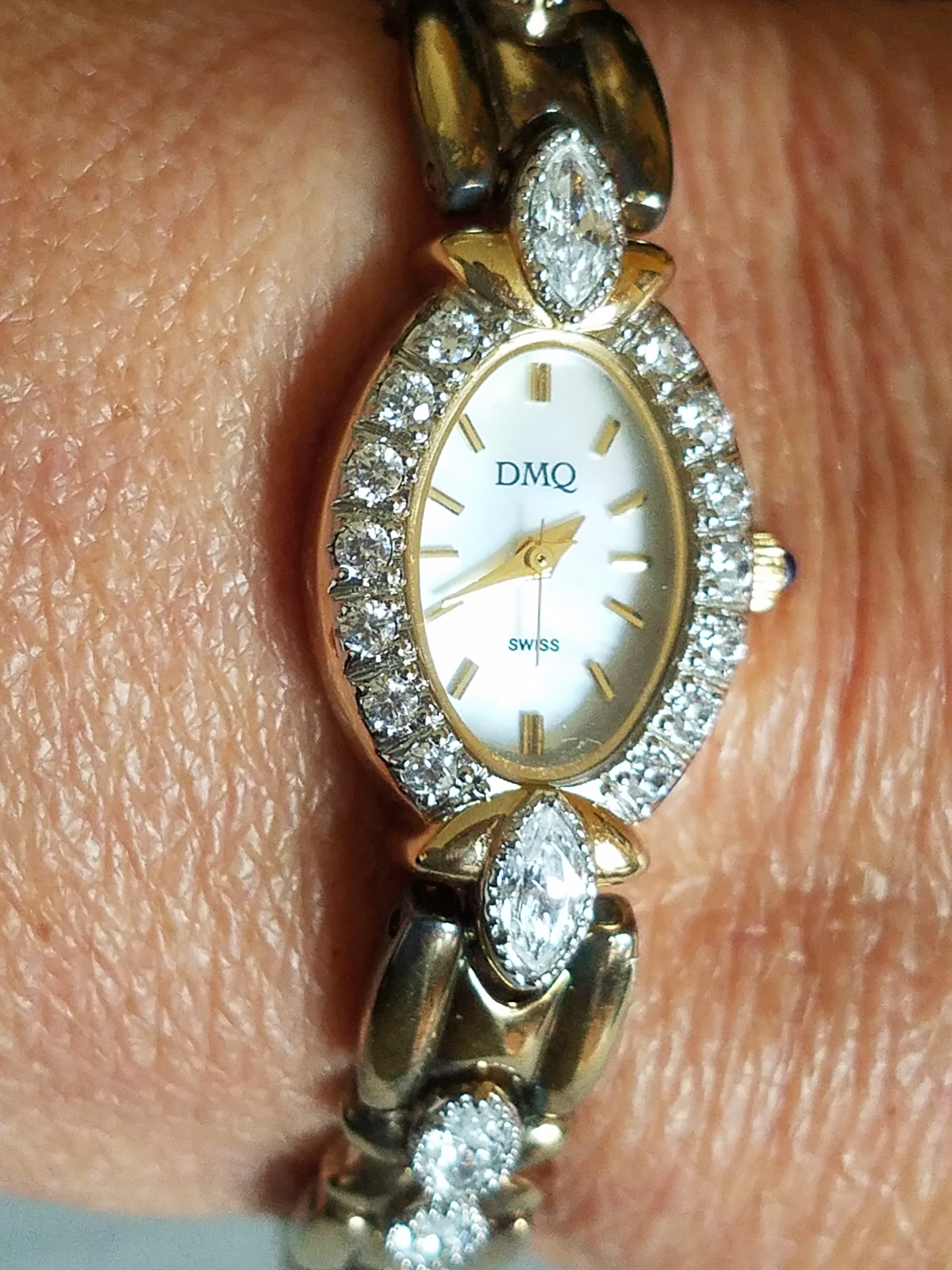 Vintage DMQ Paved Ladies Watch Swiss Made Stainless Steel Back New Battery Mother s Day Gift No Numbers Oval Bezel DMQ Quartz Watch Etsy