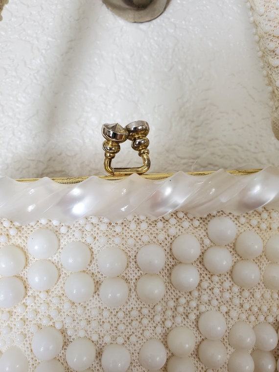 1960's Pearlized White Lucite Beaded Purse Made i… - image 5
