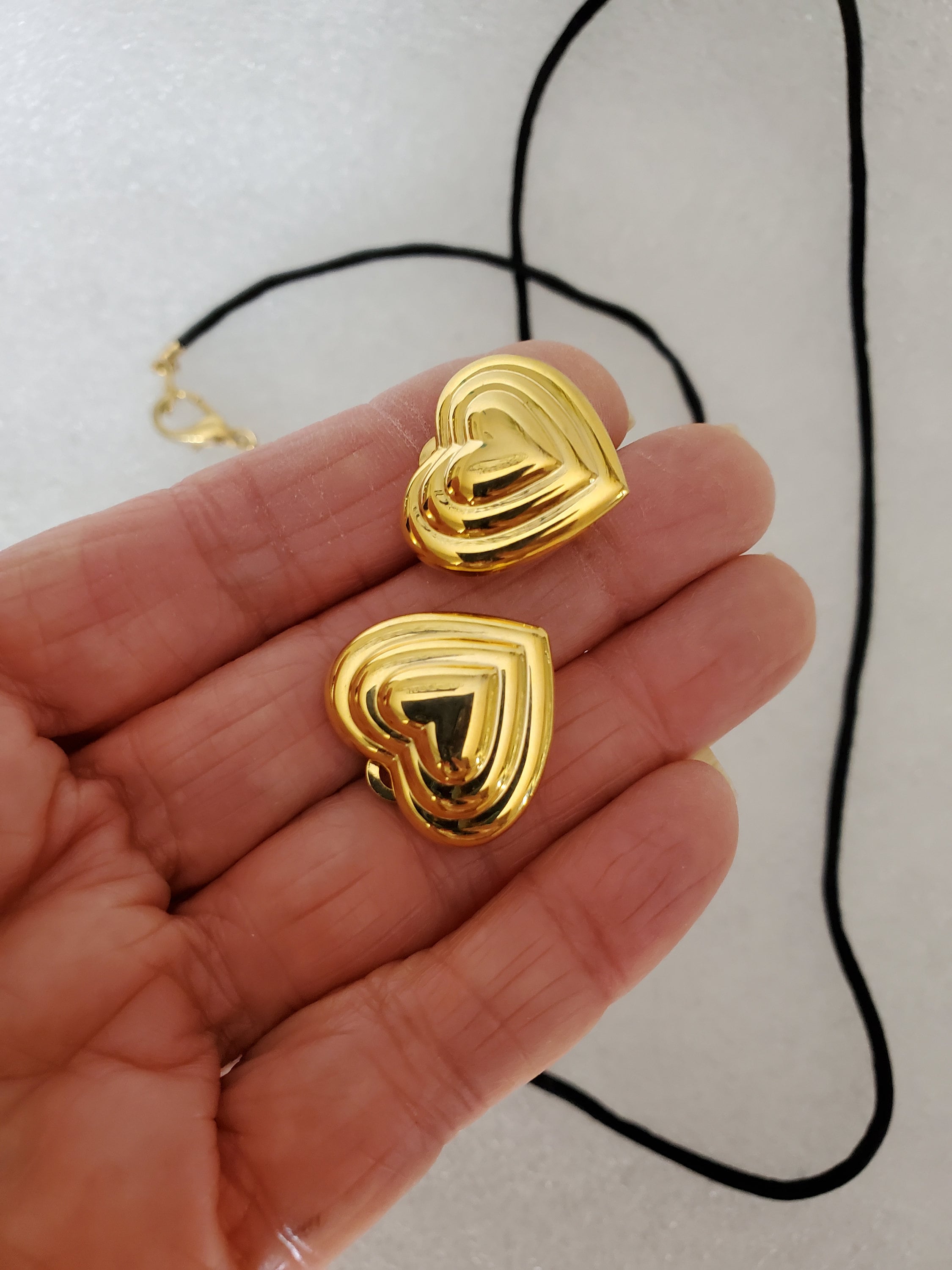 Vintage ESCADA Style Heart Pendant Cord Necklace & Clip on