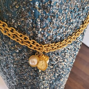 Womens TAN Leather Thin Coin Belt Vintage Leather Napoleon Sz.L/XL Vintage Leather and Oriental Coin Belt, 60 Inches, Very  main image 4