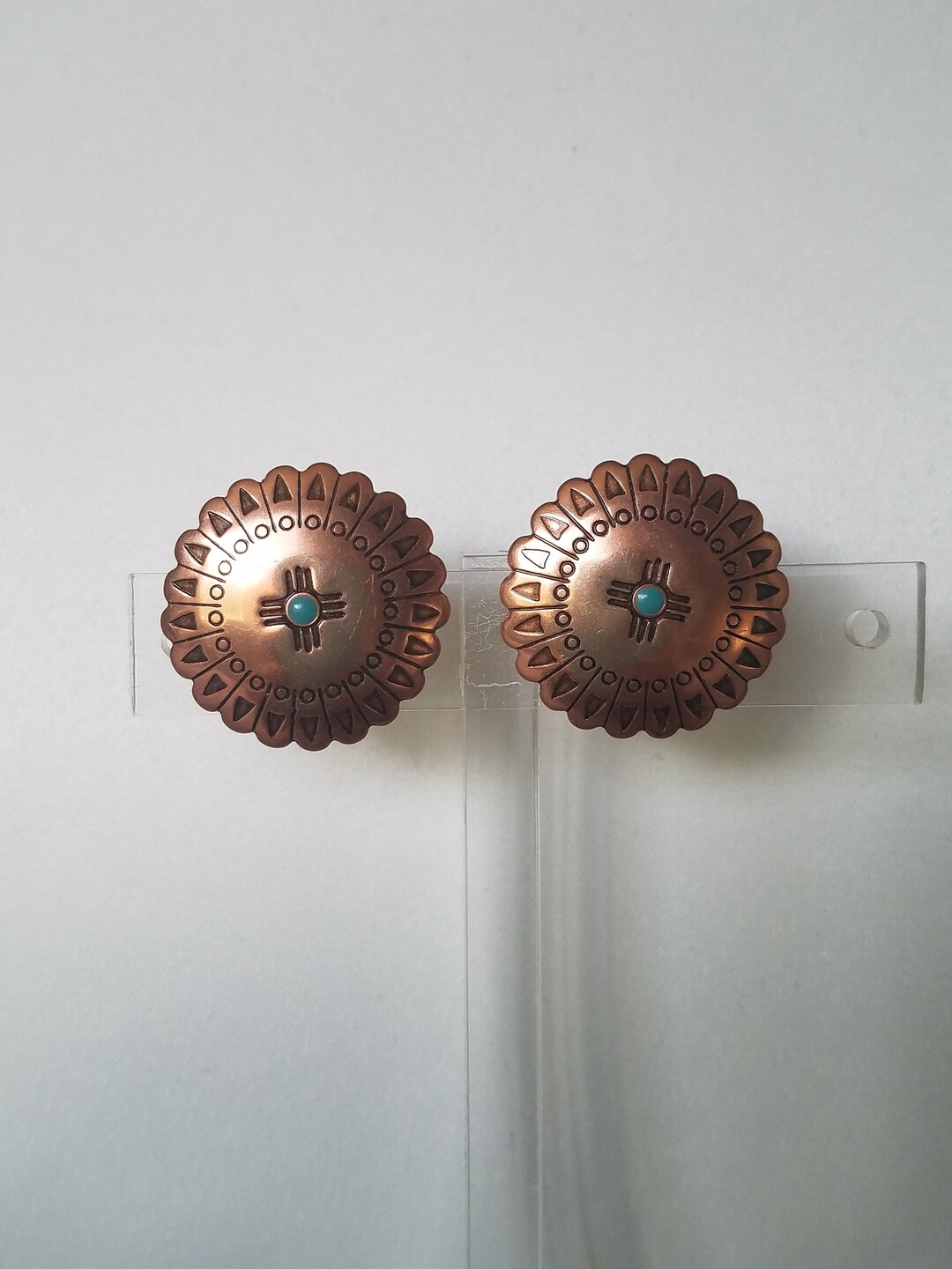 Vintage Copper New Mexico Symbol Stamped Design Clip On's With Faux