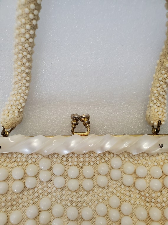 1960's Pearlized White Lucite Beaded Purse Made i… - image 3