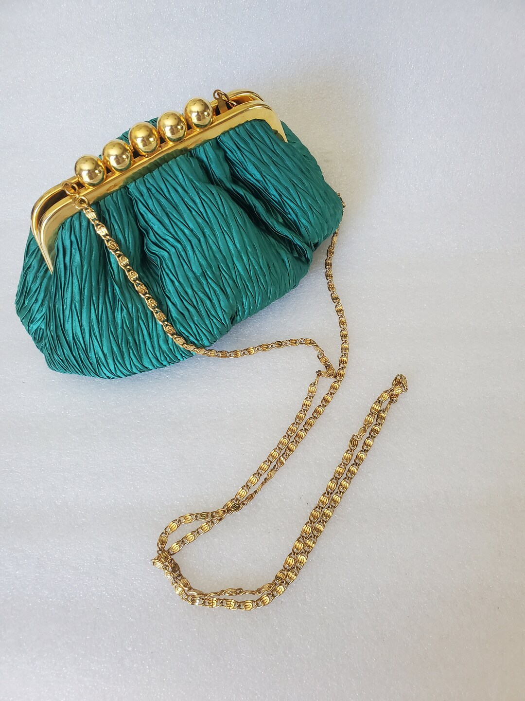 Vintage Carla Marchi Pleated Emerald Green Pouch Evening Bag Etsy