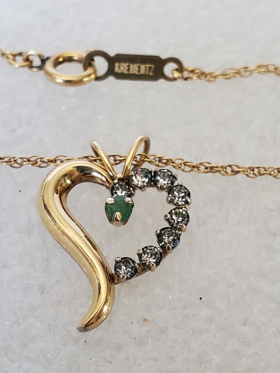 Vintage Krementz 14K Gold Open Heart Pendant Necklace With Light Blue and One Green Emerald Stone Etsy Canada