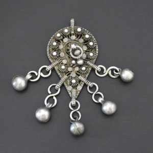 Antique Yemeni Filigree Pendant with Bells - Bedouin Pendant - Yemeni Pendant