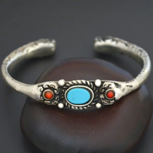 Small Makara Head Bracelet with Coral and Turquoise
