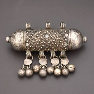 Large Yemeni Bedouin Hirz Pendant with Bells - Bedouin Hirz Pendant - Yemen Hirz Pendant