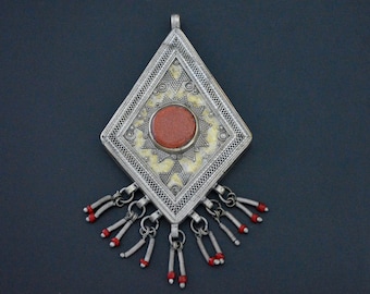Kazakh Pendant with Dangles and Goldstone - Kazakh Jewelry - Central Asian Jewelry