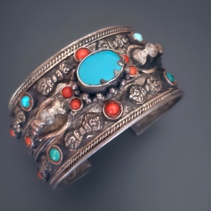 Fabulous Tibetan Nepali Turquoise Cuff Bracelet - Tibetan Turquoise Bracelet - Nepali Jewelry - Ethnic Cuff Bracelet