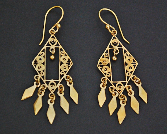 Gilded Earrings from India - Ethnic Indian Dangle