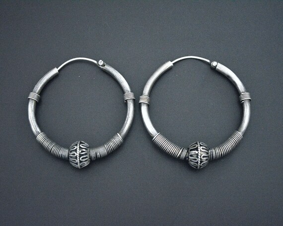 Ethnic Bali Hoop Earrings with Wire Work and Bead